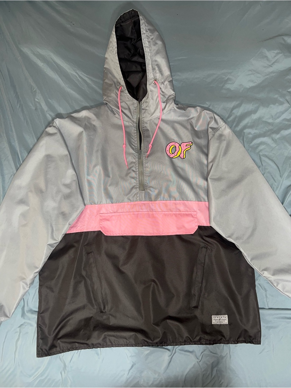 Odd Future OF Graphic Windbreaker Anorak Jacket - Silver, Pink, Black